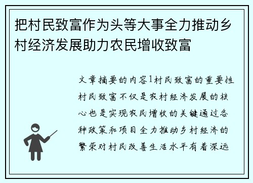 把村民致富作为头等大事全力推动乡村经济发展助力农民增收致富