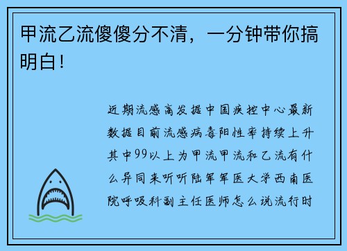甲流乙流傻傻分不清，一分钟带你搞明白！
