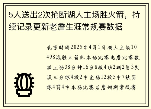 5人送出2次抢断湖人主场胜火箭，持续记录更新老詹生涯常规赛数据