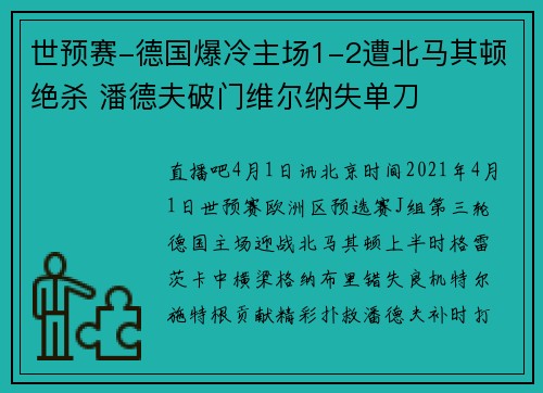 世预赛-德国爆冷主场1-2遭北马其顿绝杀 潘德夫破门维尔纳失单刀