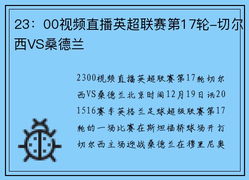 23：00视频直播英超联赛第17轮-切尔西VS桑德兰